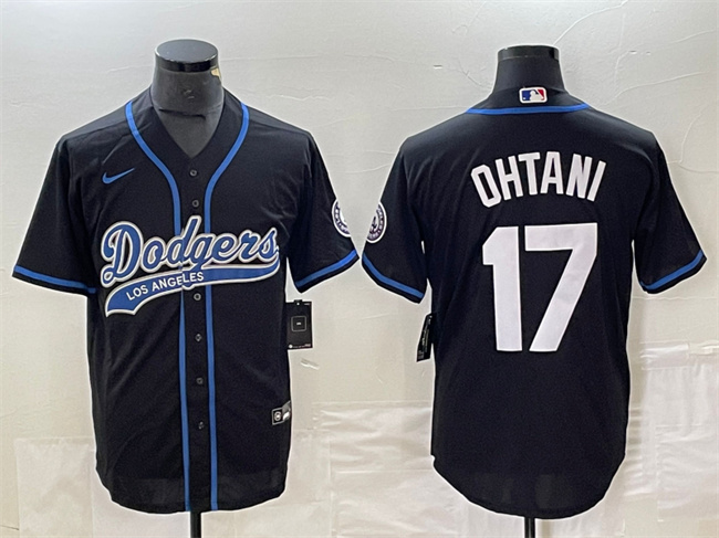 Men's Los Angeles Dodgers #17 Shohei Ohtani Black Cool Base With Patch Stitched Baseball Jersey Men's Los Angeles Dodgers #17 Shohei Ohtani Black Cool Base With Patch Stitched Baseball Jersey